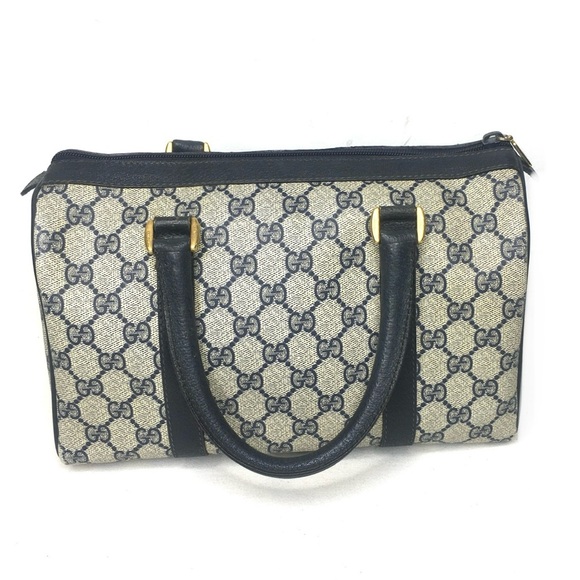 Authentic GUCCI Boston satchel bag navy grey monogram coated canvas - Picture 11 of 15